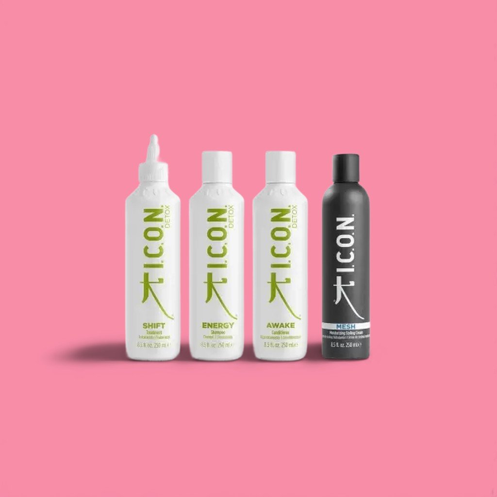 Pacchetto Detox ICON: Shampoo Energizzante + Balsamo Rinfrescante + Trattamento Shift + Rete