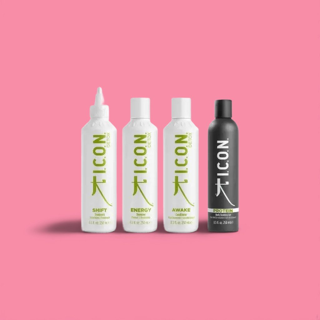 ICON Detox balíček: Šampon pro energii + Probuzený kondicionér + Účinná léčba + Protein