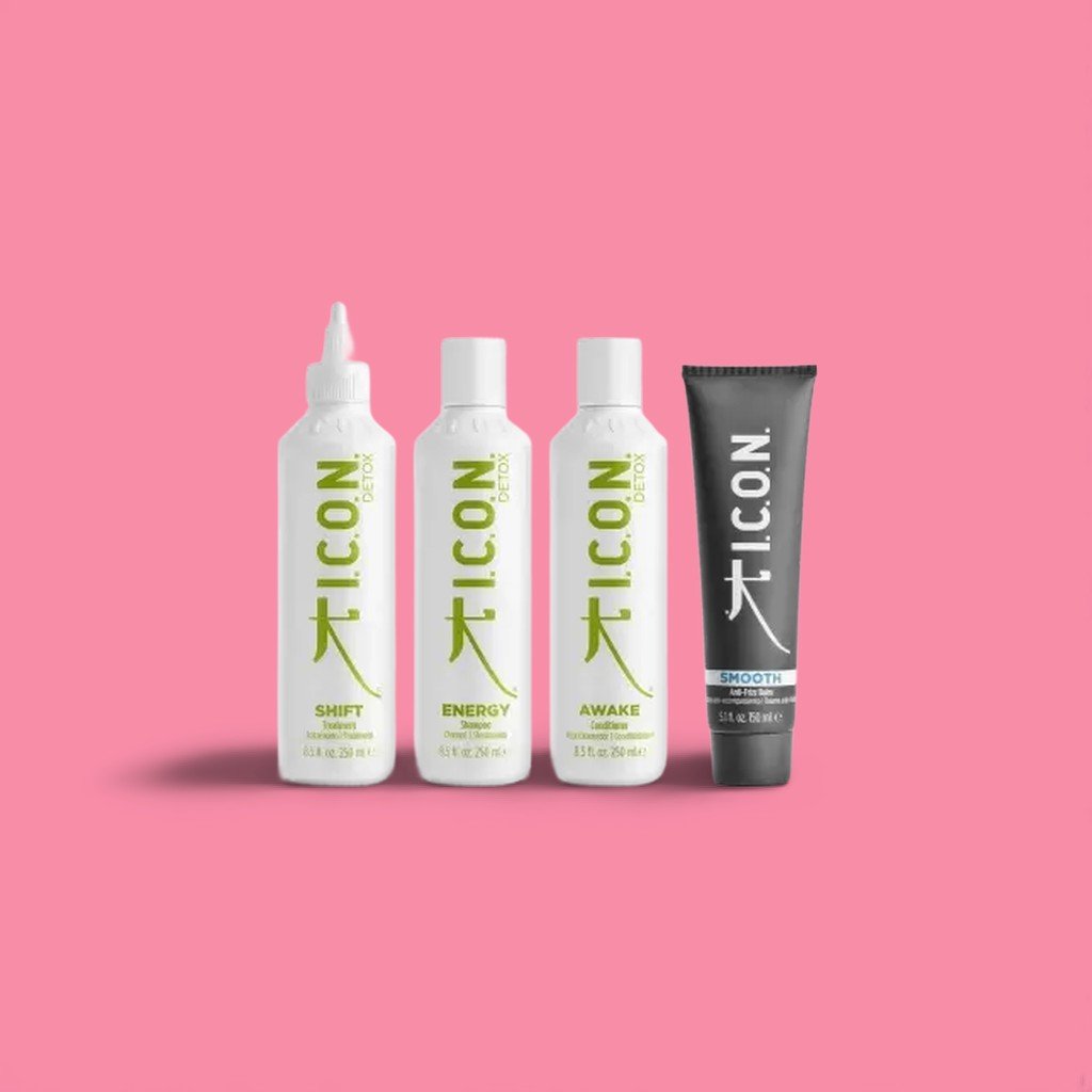 Pacchetto Detox ICON: Shampoo Energizzante + Balsamo Risvegliante + Trattamento Shift + Trattamento Lisciante