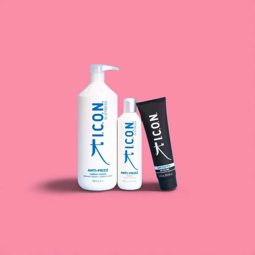 Sada ICON AntiFrizz Šampón proti krepovateniu 250ml + Kondicionér 1000ml + Hladký krém 150ml